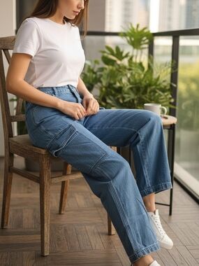 Uniqlo Medium Blue Straight-Leg Cargo Jeans